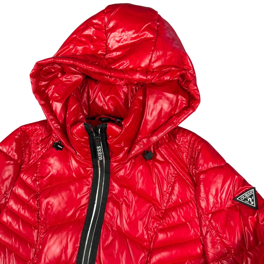 Guess Red Puffer Coat Hooded Quilted Jacket 22SHS2010‎ Women's Size Medium